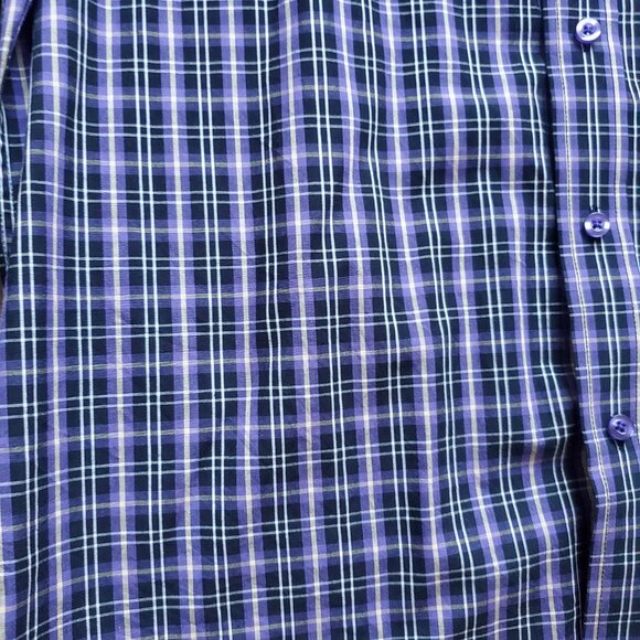 BILL BLASS Men's Plaid Button Down Shirt Black Purple Yellow Modern Fit Cotton - Picture 3 of 6